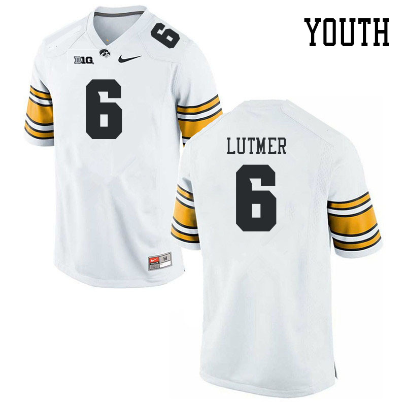 Youth #6 Zach Lutmer Iowa Hawkeyes College Football Jerseys Stitched Sale-White - Click Image to Close